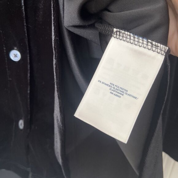 Lands End Velvet Top Womens 3X Black Button Up Corporate Goth Classic Career - Picture 3 of 7